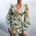 thumbnail image 2 of CEHVOM Robe Décontractée Sexy pour Femmes Imprimée Col en V Manches Longues Mini Robe, 2 of 5