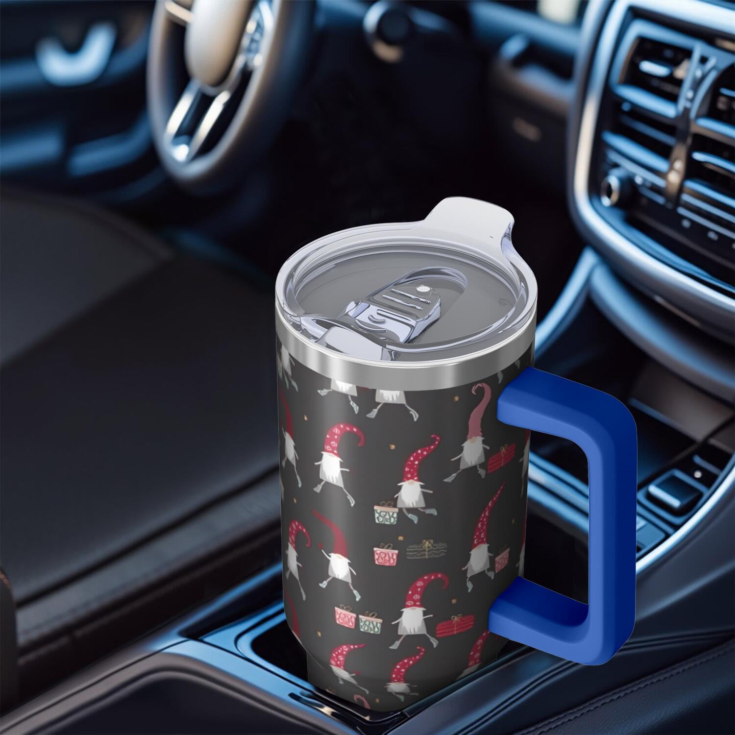 Dark Gray Christmas Gnome Pattern Tumbler with Handle and Lid,40oz Double Wall Vacuum Insulated Tumbler,Cups Gift for Women and Men