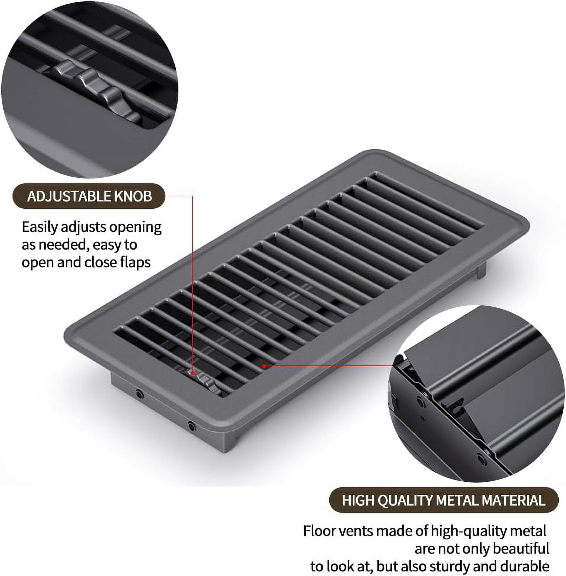 Black Premium Steel Adjustable 4" x 10" Floor Register Vent Cover 6-Pack for Home