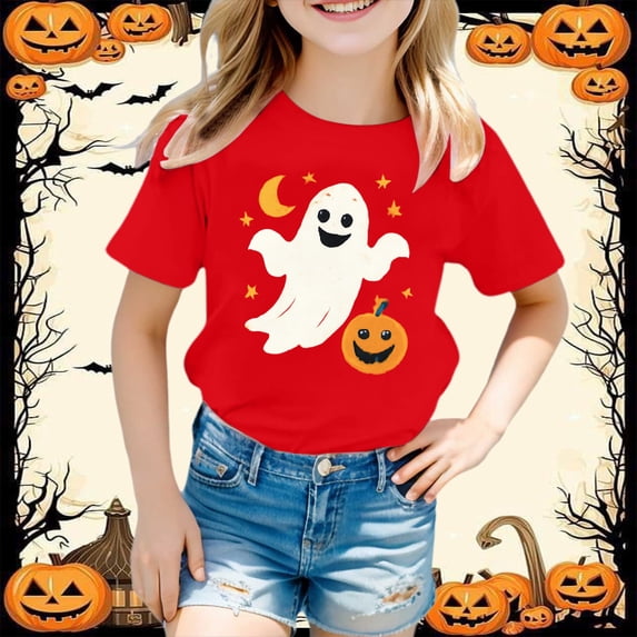 CONZONE Halloween Little Boys Tshirts Short Sleeve Graphic Tees for Boys Crew Neck Spooky Season Cute Tops