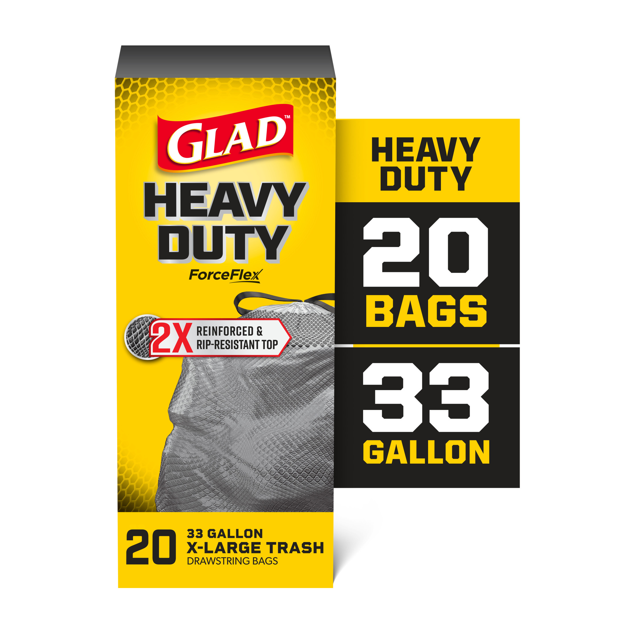 Glad Heavy Duty ForceFlex Drawstring Trash Bags, 33 Gallon, 20 Count photo 1