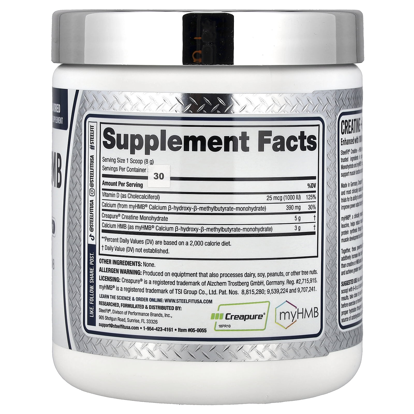SteelFit Creatine + HMB, Unflavored, 8.5 oz (240 g)