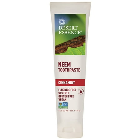 Desert Essence Natural Neem OIF8 Toothpaste - Cinnamint - 6.25 Oz - Pure Essential Oil - Baking Soda - Complete Oral Care - Sea Salt - Refreshing Taste - Promotes Buildup Reduction