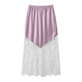 thumbnail image 4 of Wxolcjlv Womens Satin Maxi Skirt Elastic Waist Lace Panel Hem Skirts, 4 of 4