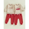 thumbnail image 3 of Txlixc Infant Baby Boys Clothes Set,Toddler Valentine’s Day Outfit  Long Sleeve Embroidery Letters Car Sweatshirt with Sweatpants 6 12 18 24Months 2Y 3Y, 3 of 9