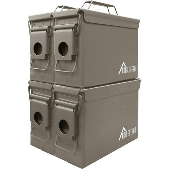 HOMESTEAD 30 Cal Metal Ammo Cans – 4 Pack M19A1 Military Steel Storage Boxes, Airtight & Water-Resistant Containers for Ammunition or Tools, Dark Brown