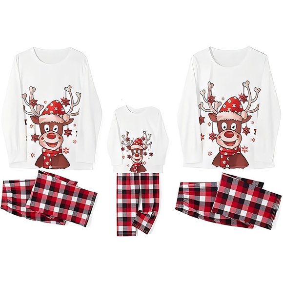 SGMVNU Family Christmas Pajamas Long Sleeve Matching Sets for Xmas Holiday Family Pj's Outfits for Women, Men, and Kids Sleepwear Outfits and Loungewear(Mom,White,2XL)