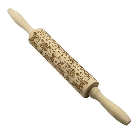 

NUOLUX Wooden Christmas Rolling Pin Solid Wood Pin Dough Baking Roller Pin for Home