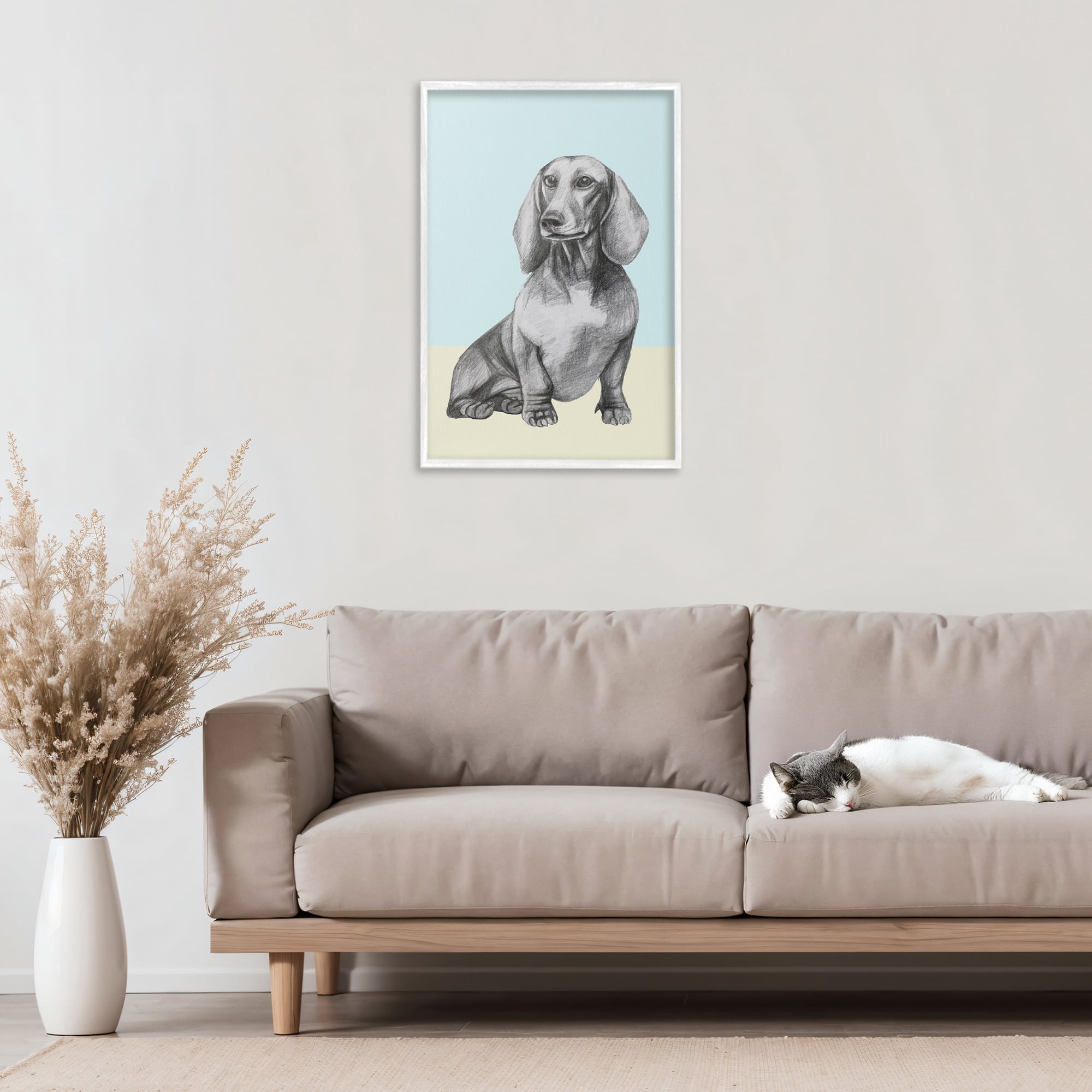 Stupell Industries Sitting Dachshund Sketch White Framed Giclee Art, design by Violeta Vollmer