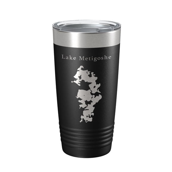 Lake Metigoshe Map Tumbler Travel Mug Insulated Laser Engraved Coffee Cup North Dakota 20 oz Black