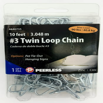 Peerless Chain Company Peerless Chain #3 Twin Loop Chain for Pet Tie-Out or Hanging Signs, 10 Feet, #4840735