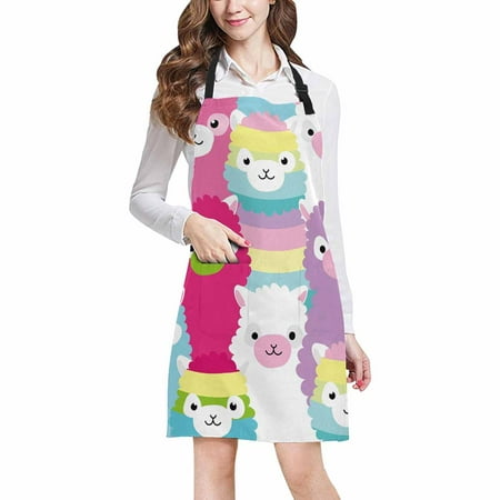 

SUNENAT Cute Llama Alpaca Family Funny Animal Chef Aprons Professional Kitchen Chef Bib Apron with Pockets Adjustable Neck Strap