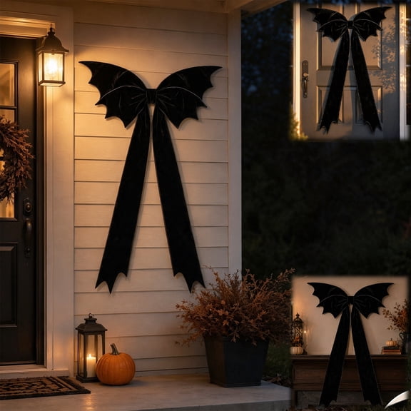 Halloween Decor Giant Velvet Halloween Bow, Black Bat Wing Decor, Spooky Gothic Tree Topper for Front Door Wreath