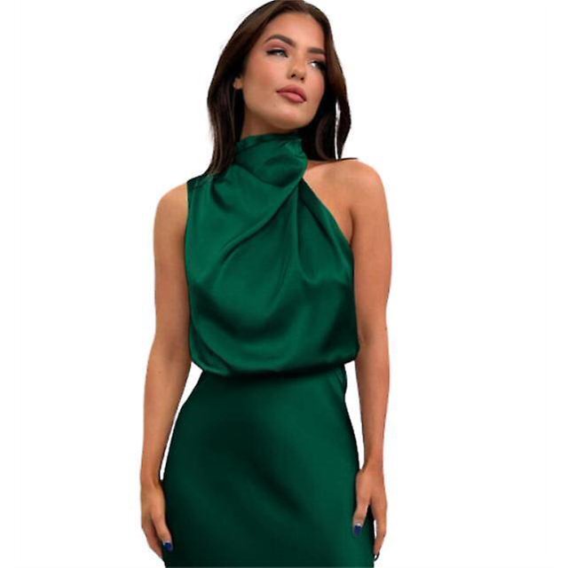 Robe Longue Plissée Sans Manches en Satin d'Été pour Femmes