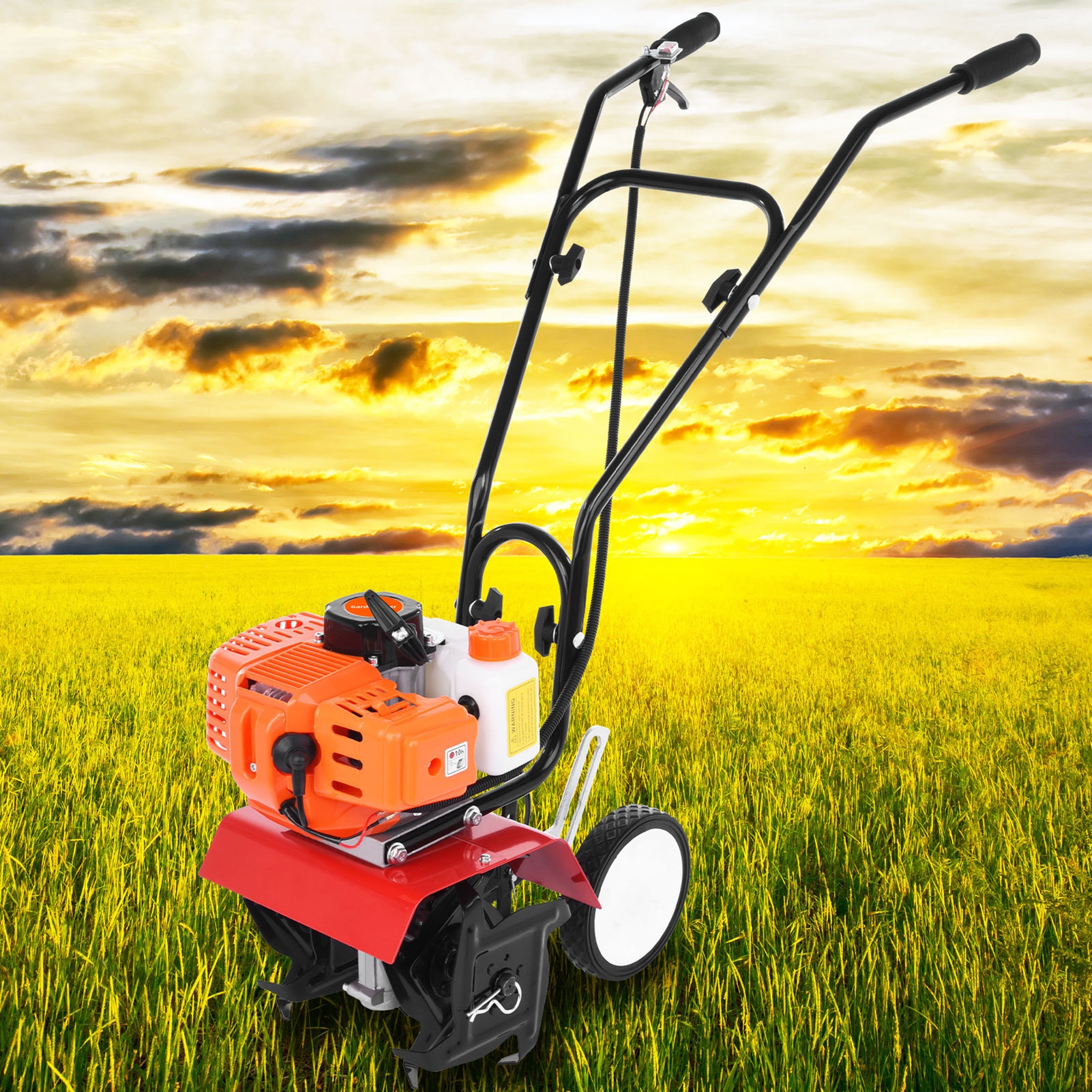 Zxareky 2 Stroke 9000RPM 1.2L Fuel Tank 6-inch Working Depth 7.9-inch Tilling Width Digging 3HP/1.65kW 52cc Garden Mini Tiller Garden Accessory