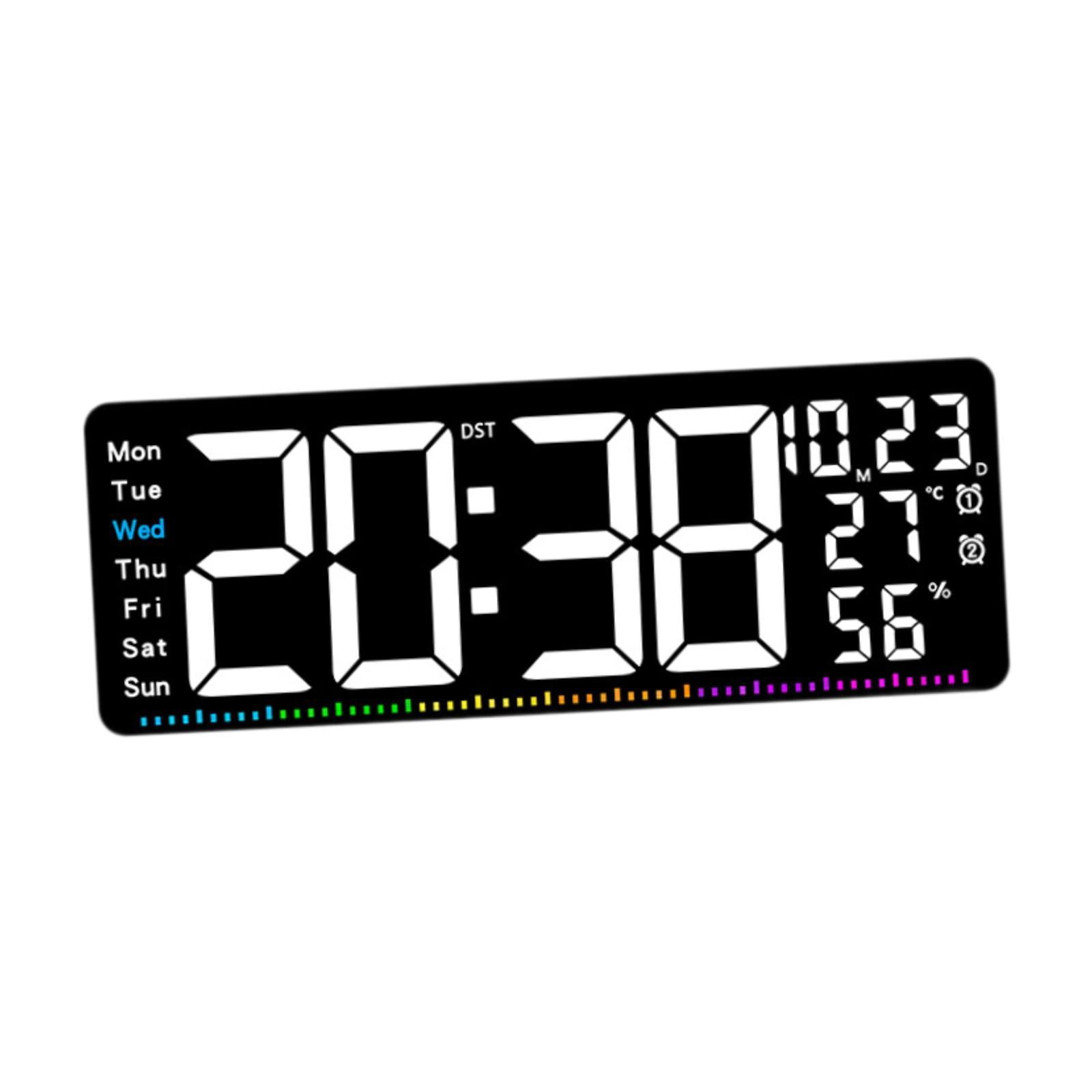 TISHITA Digital Wall Clock with Temperature Display Ideal Gift Sturdy Practical Calendar Clock LED Alarm Clock for Office Bedroom White