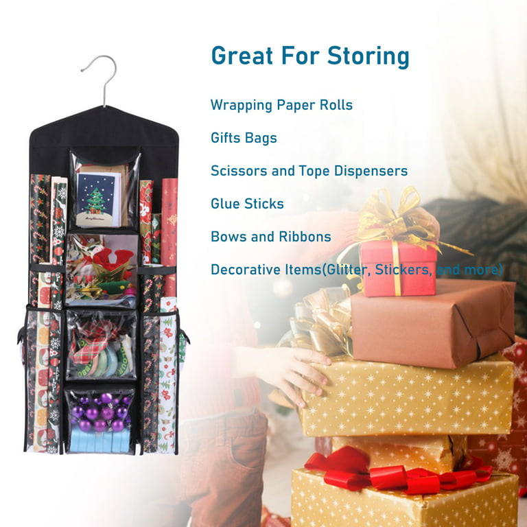 Oavqhlg3b Clearance Hanging Gift Wrap Storage Organizer, 38x16 inch Wrapping Paper Storage Hanging Gift Bag Organizer Station with Multiple Pockets