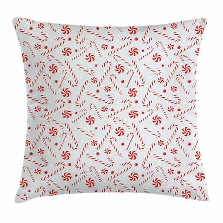 Coconut Pillow Candy Cane Throw Pillow Cushion Cover, Sugary Treats of New Year Celebrations Pattern of Festive Holiday Food, Decorative Square Accent Pillow Case, 18 X 18 Inches, Red White Coconut, by Ambesonne ()