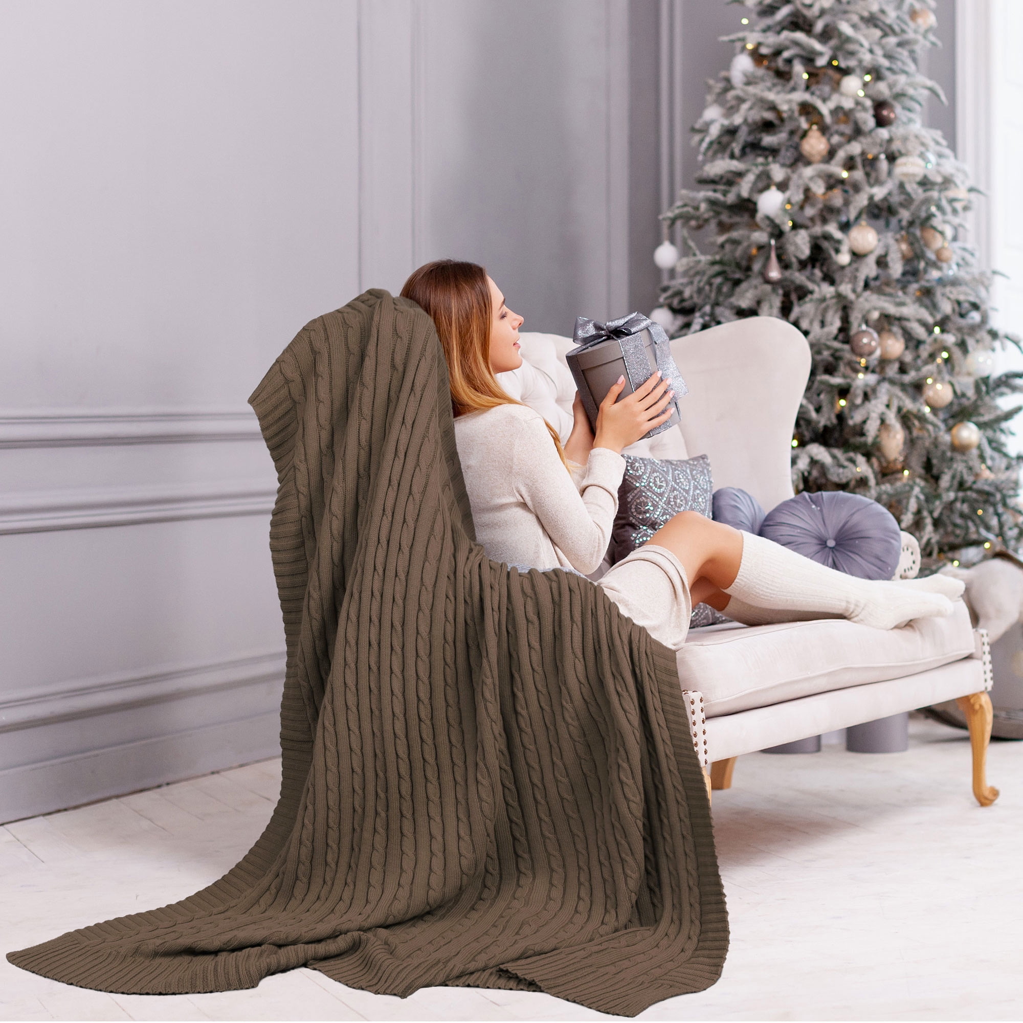 Unique Bargains Cotton Blanket Decorative Cable Knitted Throw Soft Knit Blankets Other Throw 47 78