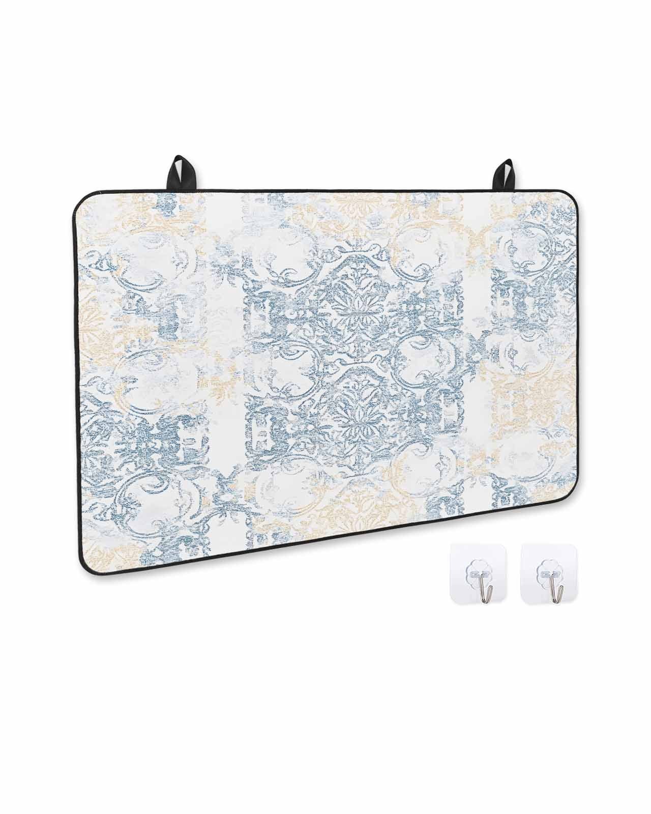 nqOlkjepod Large Induction Cooktop Protector Mat 36"x21", Vintage Yellow Blue Stove Top Covers for Electric Stove, Abstract Art Floral Decorative Stove Burner Cover Mats, Glass Top Stove Cover