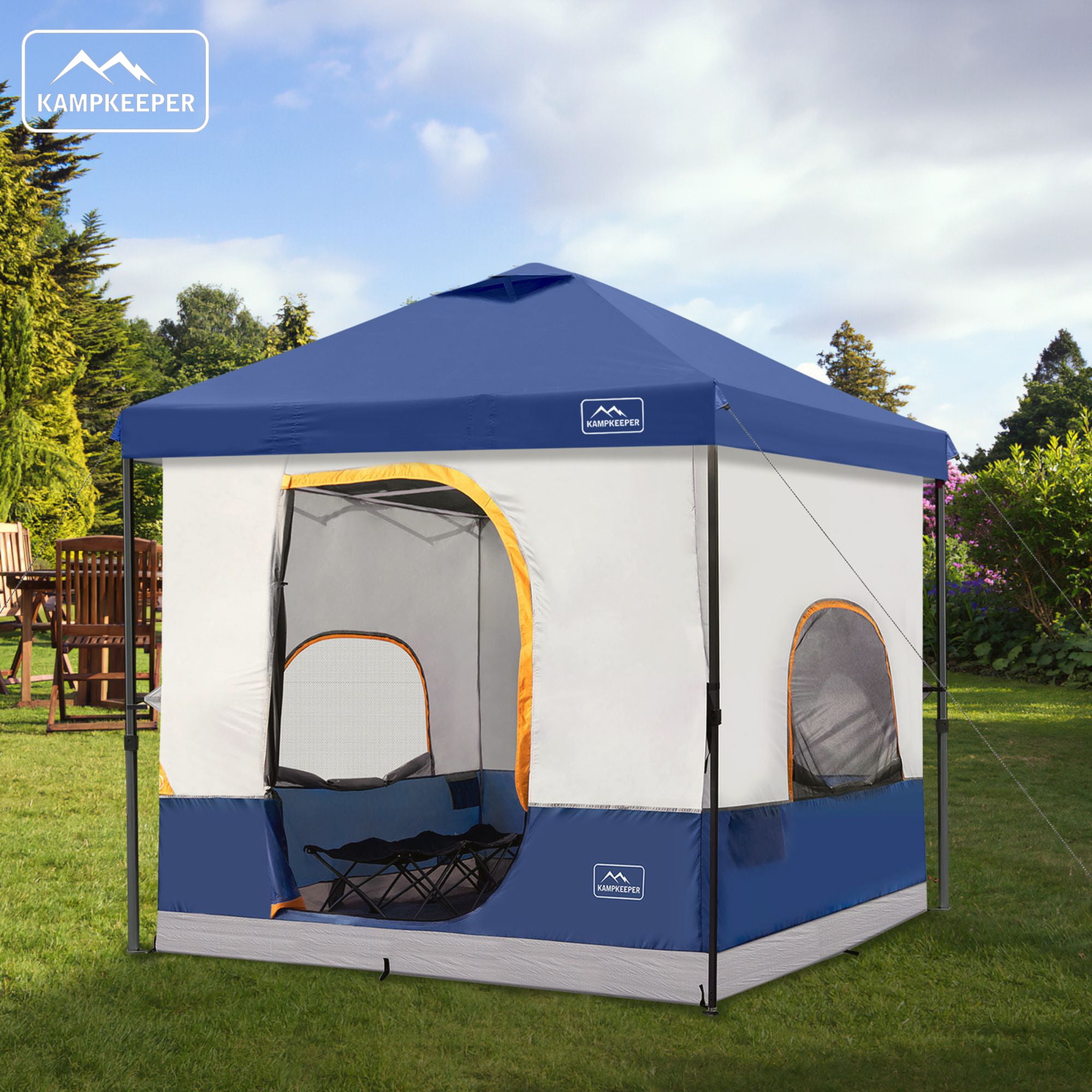 KAMPKEEPER 10x10 Instant Pop Up Canopy with Camping Inner Tent, Fits 6 Person, Navy Blue