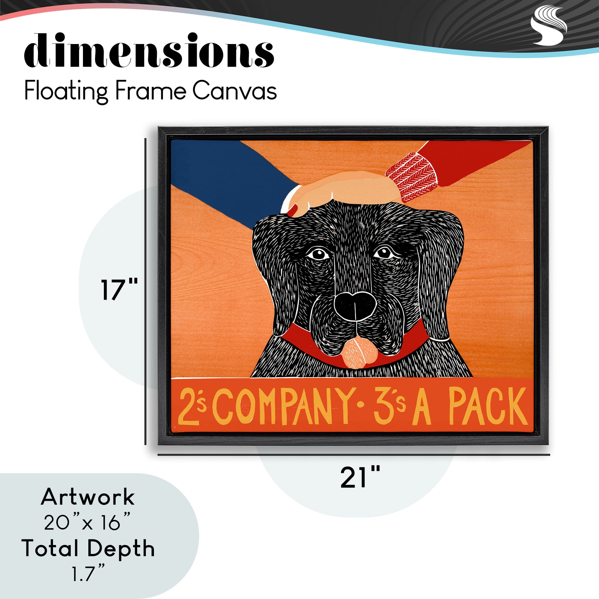 2's Company Dog Black Framed Floater Canvas Wall Art, design by Stephen Huneck