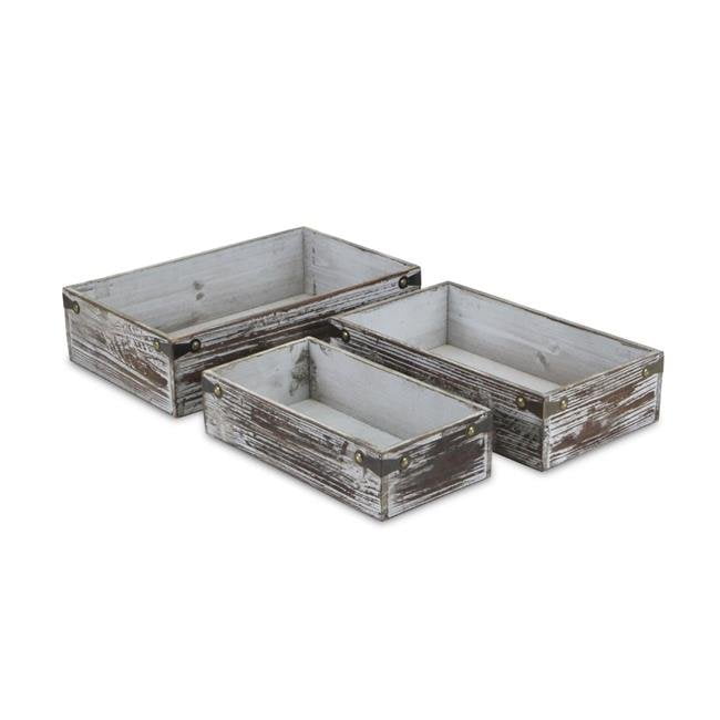 Cheungs 47123GW Gray Washed Wood Mini Storage Crates Set of 3