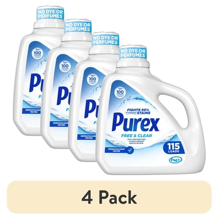 (4 pack) Purex Free & Clear Liquid Detergent, Sensitive Skin, 150 fl oz, 115 loads