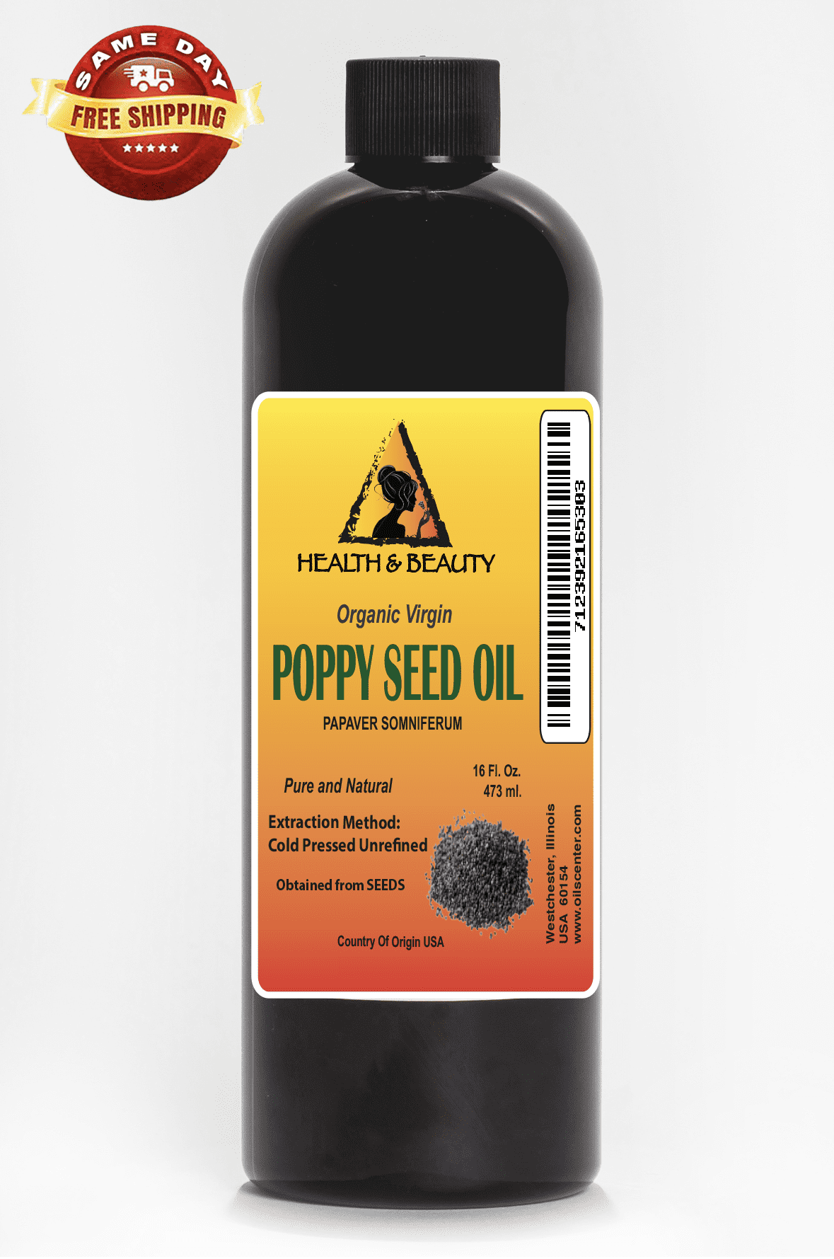 Poppy seed oil unrefined organic virgin cold pressed 100% pure natural 16 oz