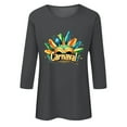thumbnail image 4 of LEKWK Vacation Tops for Women Carnival Text Mardi Gras Shirts 3/4 Sleeve Graphic Tees Round Neck Colorful Feathers Festive Print Outfits, 4 of 5