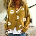 thumbnail image 2 of idosla Daisy Flower Cardigan Sweater for Women Aesthetic 90s Button Down Long Sleeve Open Front Cute Knit Sweaters (Yellow, M), 2 of 4