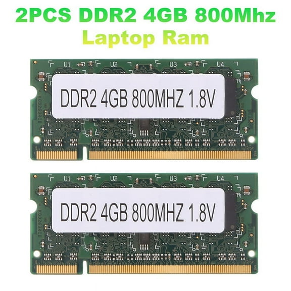 2PCS DDR2 4GB 800Mhz Laptop Ram PC2 6400 2RX8 200 Pins SODIMM for Laptop Memory,2 x RAM,Green