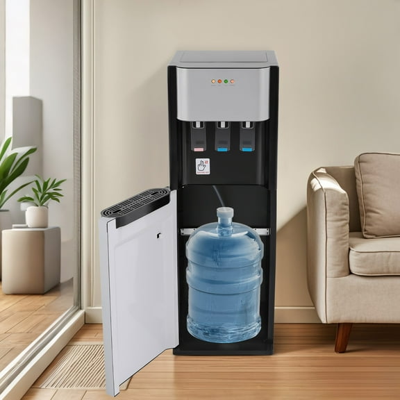 11.81*12.99*36.61in Floor Standing Rectangle Silver Black Bottom Loading Water Dispenser for Dormitories