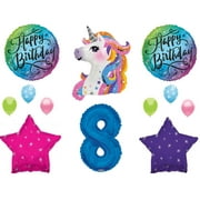 Blue 8th Neon RAINBOW UNICORN Happy Birthday Party Balloons Decoration Girl