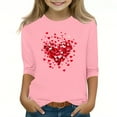 thumbnail image 2 of Pink Girls Heart Print Cold Shoulder Top - Soft Stretchy 3/4 Sleeve Casual Shirt for Kids Girls Ages 6-12,Size 12-13T, 2 of 5