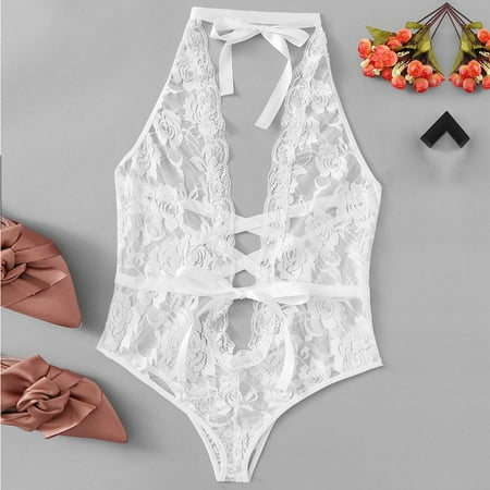 

TANGNADE Intimates Stylish Women Lingerie Girl Low Back Cross Floral Lace Sleepwear Babydoll