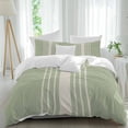 thumbnail image 2 of Sage Green Beige Striped Bedding 3 Piece Duvet Cover Set Queen Size, Modern Farmhouse Retro Lines Soft Microfiber Comforter Cover with Zipper Closure & Pillowcases, FadeResistant Quilt Cover, 2 of 9