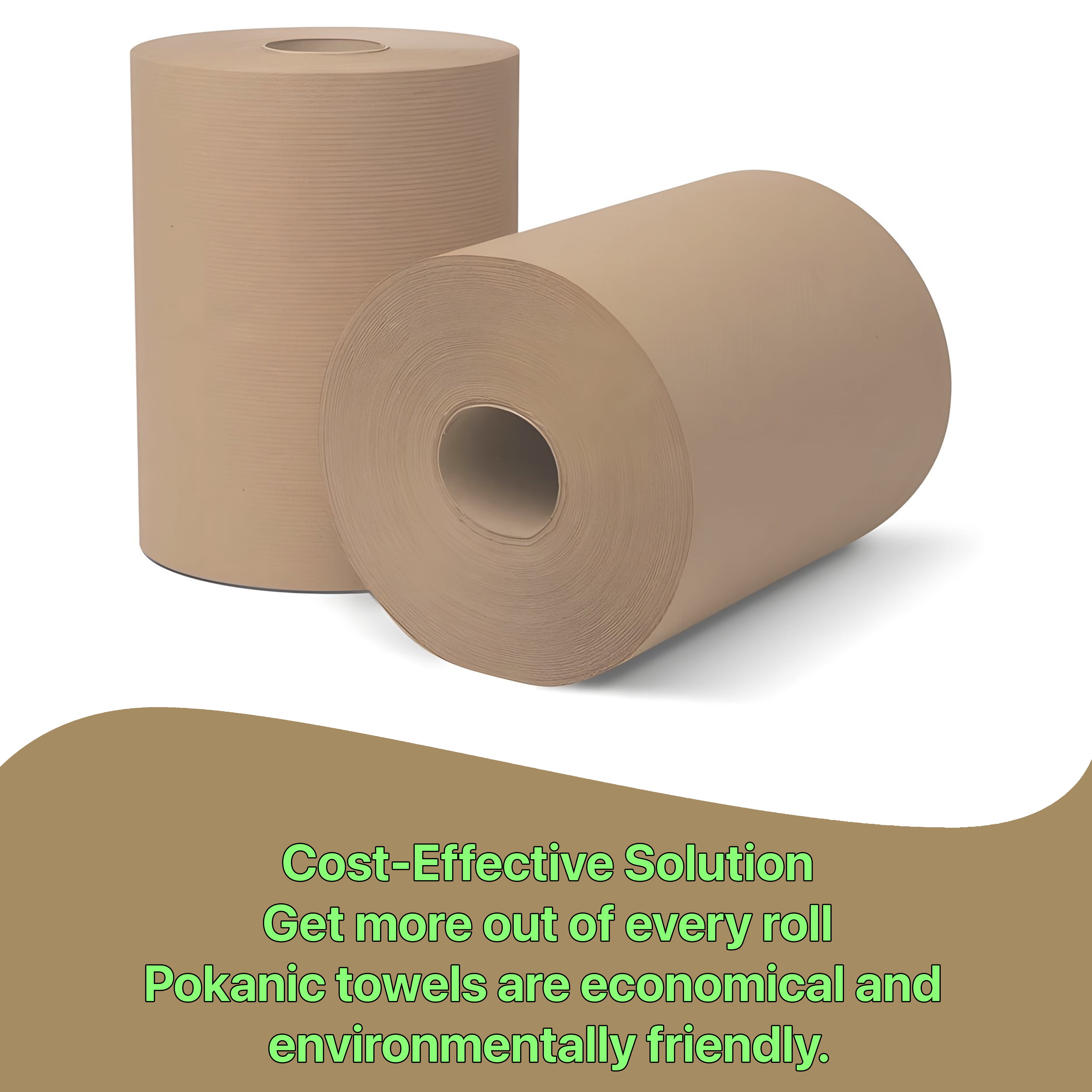 Pokanic Paper Hand Towels, 6 Rolls, Natural Brown, 8 Inch x 350 ft, 1-Ply, 100% Recycled Fiber, Tork Compatible