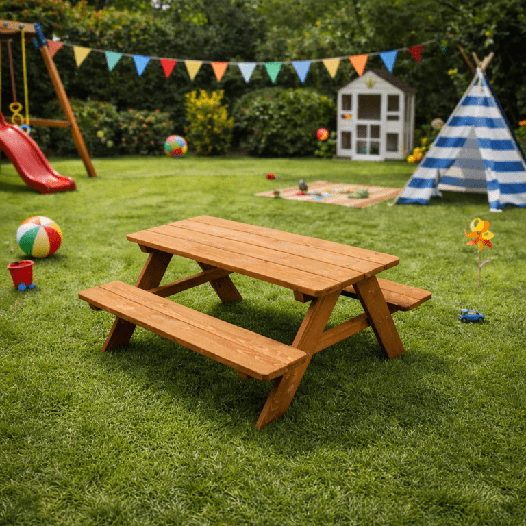 Homeware Kids Wooden Picnic Table with Benches, Brown photo 2