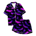 thumbnail image 3 of Halloween Pajamas Women Satin Silk Loose Fit Festive Design Spider Pumpkin Pattern Halloween Pumpkin Set Sleepwear with Notch Collar and Drawstring Shorts, 3 of 3