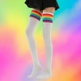 thumbnail image 2 of IWRICH Women's Long High Thigh Socks Striped over Knee Thin Tights Long Stocking White, 2 of 4