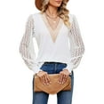 thumbnail image 6 of BadPiggies Women Lace Long Sleeve Blouses Casual V Neck Fall Tunic Tops Hollow Loose Shirts, 6 of 10