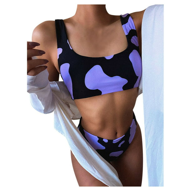 WREESH Women Cow Print Bikini Set Push-Up Brazilian Swimwear Beachwear  Swimsuit 
