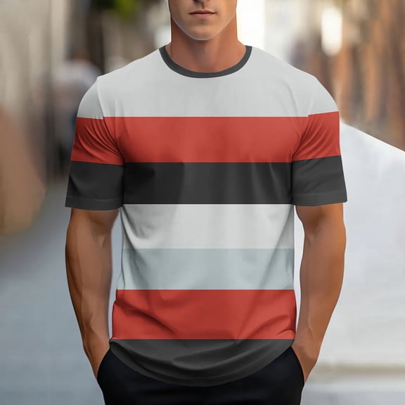 Lutiedan Mens T-Shirts Loose Color Block Crewneck Short Sleeve Tees Summer Casual Basic Tee Tops Soft Comfortable Workout Tops