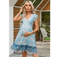 thumbnail image 5 of Yesfashion Women's Maternity Dress Small Flying Sleeves V Neck A Line Patchwork  Pregnancy Dresses, 5 of 9