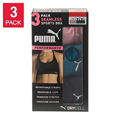 PUMA PUMA Women Sports Bra, 3Pack (Pink/Blue/Black, Large) Walmart