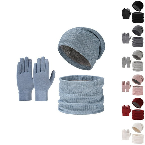 Winter Beanie Hat Scarf Gloves, Warm Fleece Knit Hats Touch Screen Gloves Neck Scarf Set Winter Gifts Women Plaid Printed Faux Bucket Hat Warm Windproof Baggy Stretch Winter Soft Wrap Fisherman Hat