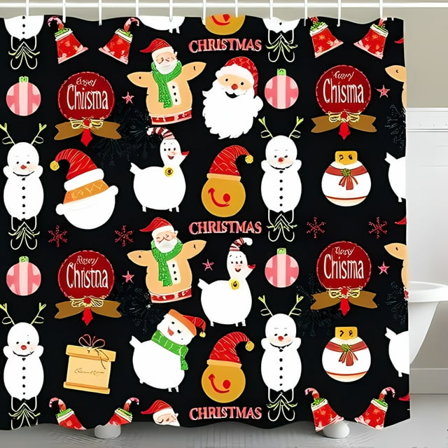 Whimsical Christmas Shower Curtain Festive Snowmen Santas & Reindeer Design for Holiday Cheer