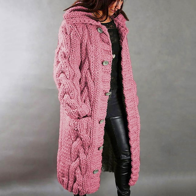 Long Cardigan Sweaters for Women Hood Cardigan Large Size Sweater Pocket Single Breasted Long Sleeves Coat Long Sweaters for Women Cardigans with Pockets