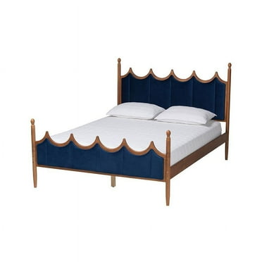 Baxton Studio Calgary Blue Velvet Fabric and Brown Wood Queen Size Platform Bed